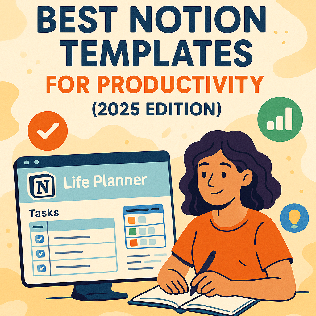 How to organize your life with Notion templates illustration  Notion productivity dashboard blog cover  Digital planning illustration for Notion