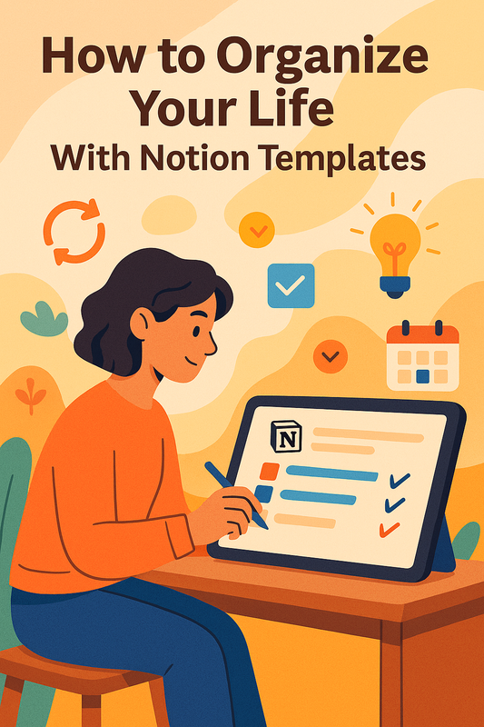 How to organize your life with Notion templates illustration  Notion productivity dashboard blog cover  Digital planning illustration for Notion