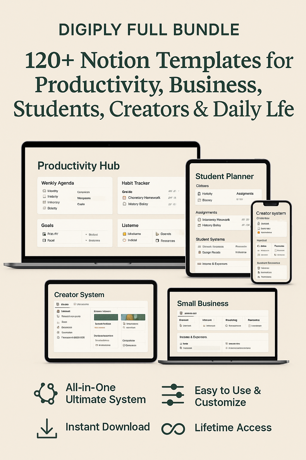 Digiply Full Bundle – 120+ Notion Templates for Productivity, Business, Students, Creators & Daily Life (All-in-One Ultimate System)