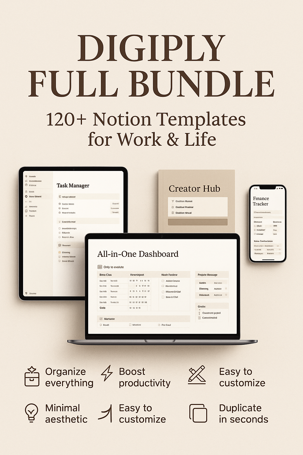 Digiply Full Bundle – 120+ Notion Templates for Productivity, Business, Students, Creators & Daily Life (All-in-One Ultimate System)