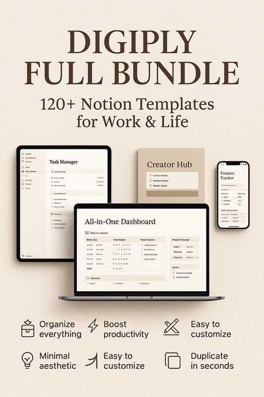 Digiply Full Bundle – 120+ Notion Templates for Productivity, Business, Students, Creators & Daily Life (All-in-One Ultimate System)